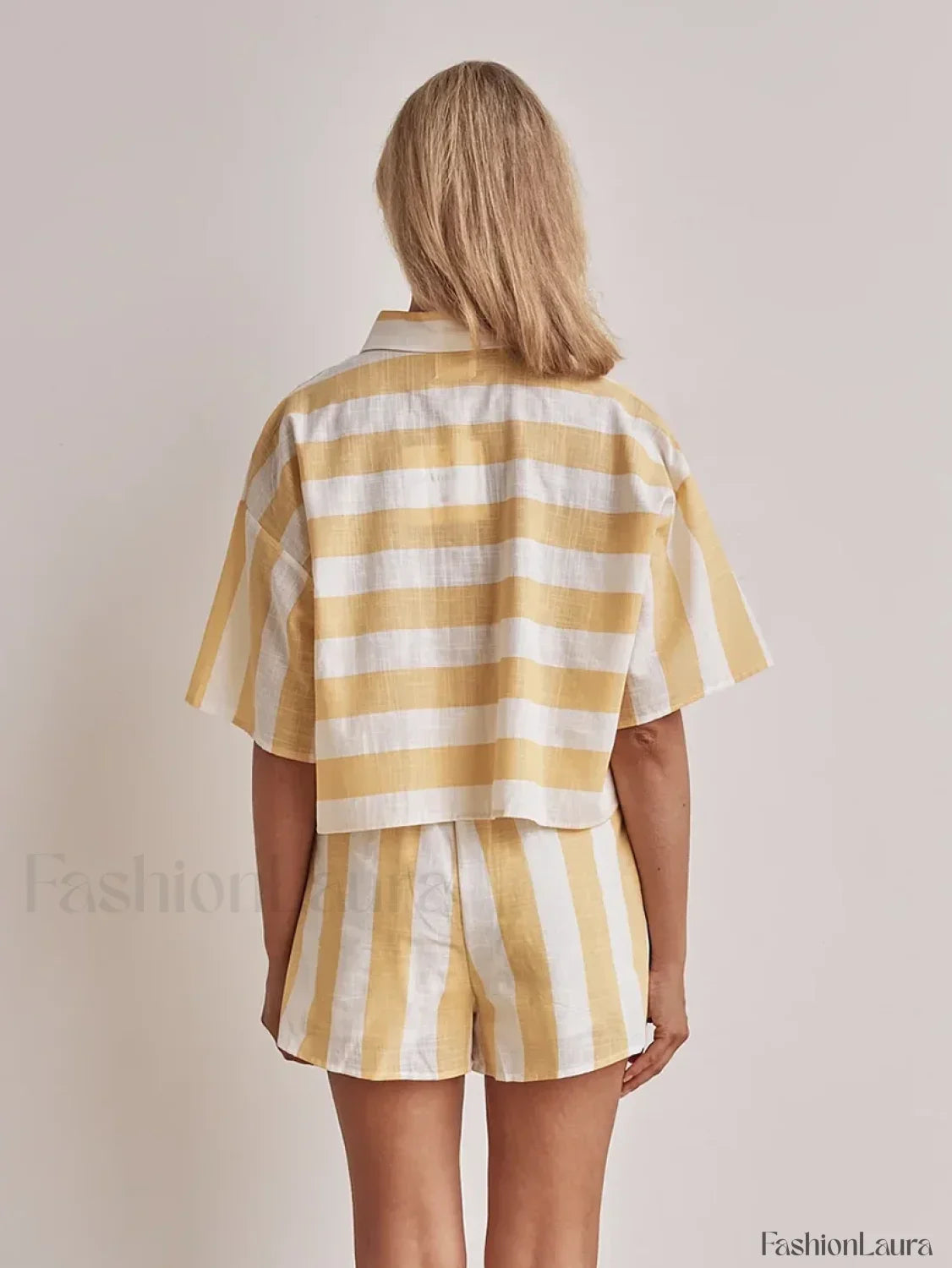 Half Sleeve Collar Pajama Shorts Two Piece Set