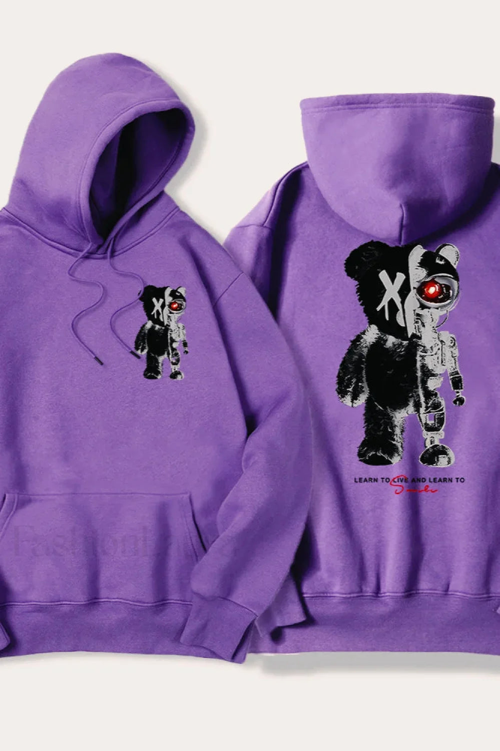 Half Teddy Bear Half Robotic Bear Hoodie Purple / S