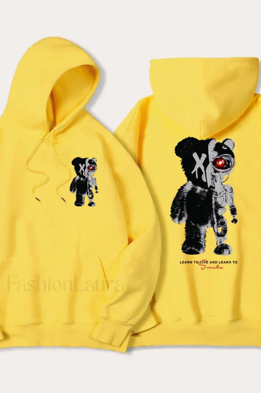 Half Teddy Bear Half Robotic Bear Hoodie Yellow / S