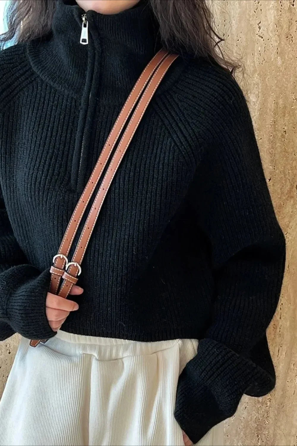 Half Zip Knit Turtleneck Sweater