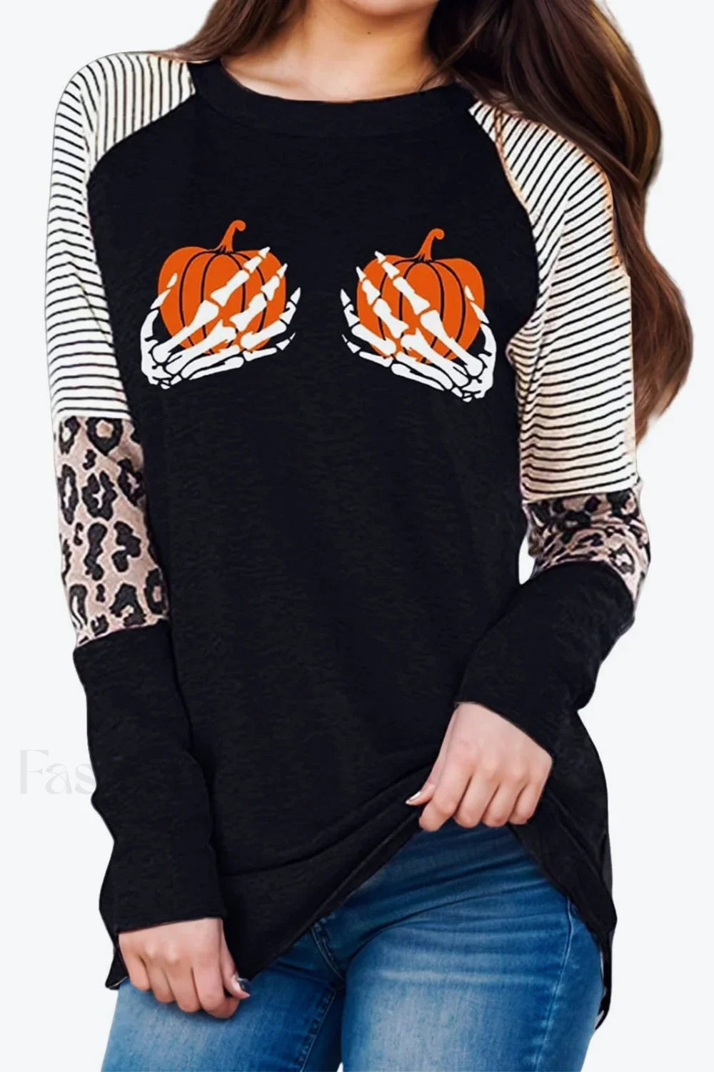 Halloween 3D Print Color Block Hoodie Black / XXS