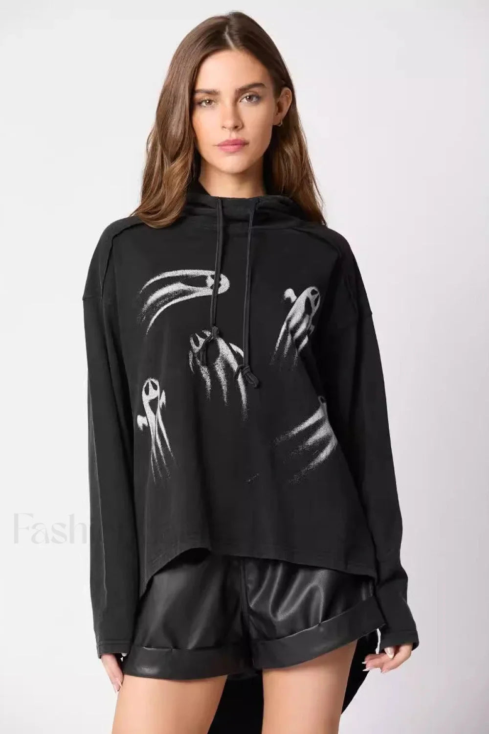 Halloween Ghost Print Hoodie Black / S