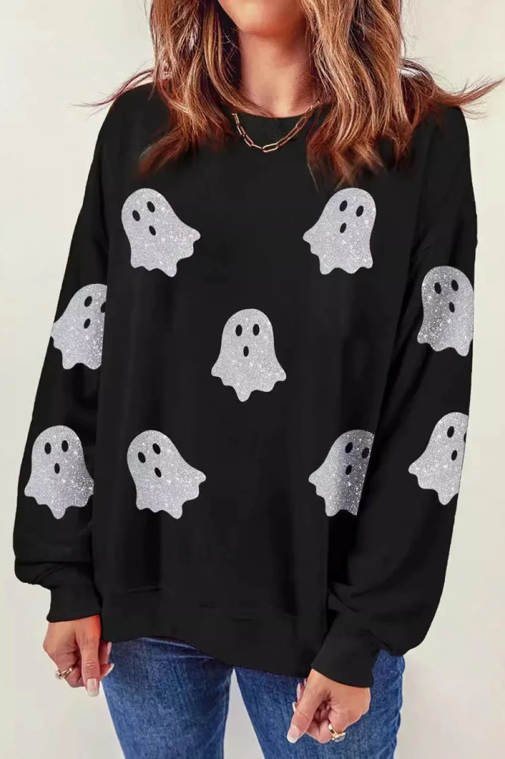 Halloween Glow-in-the-Dark Ghost Hoodie Black / S