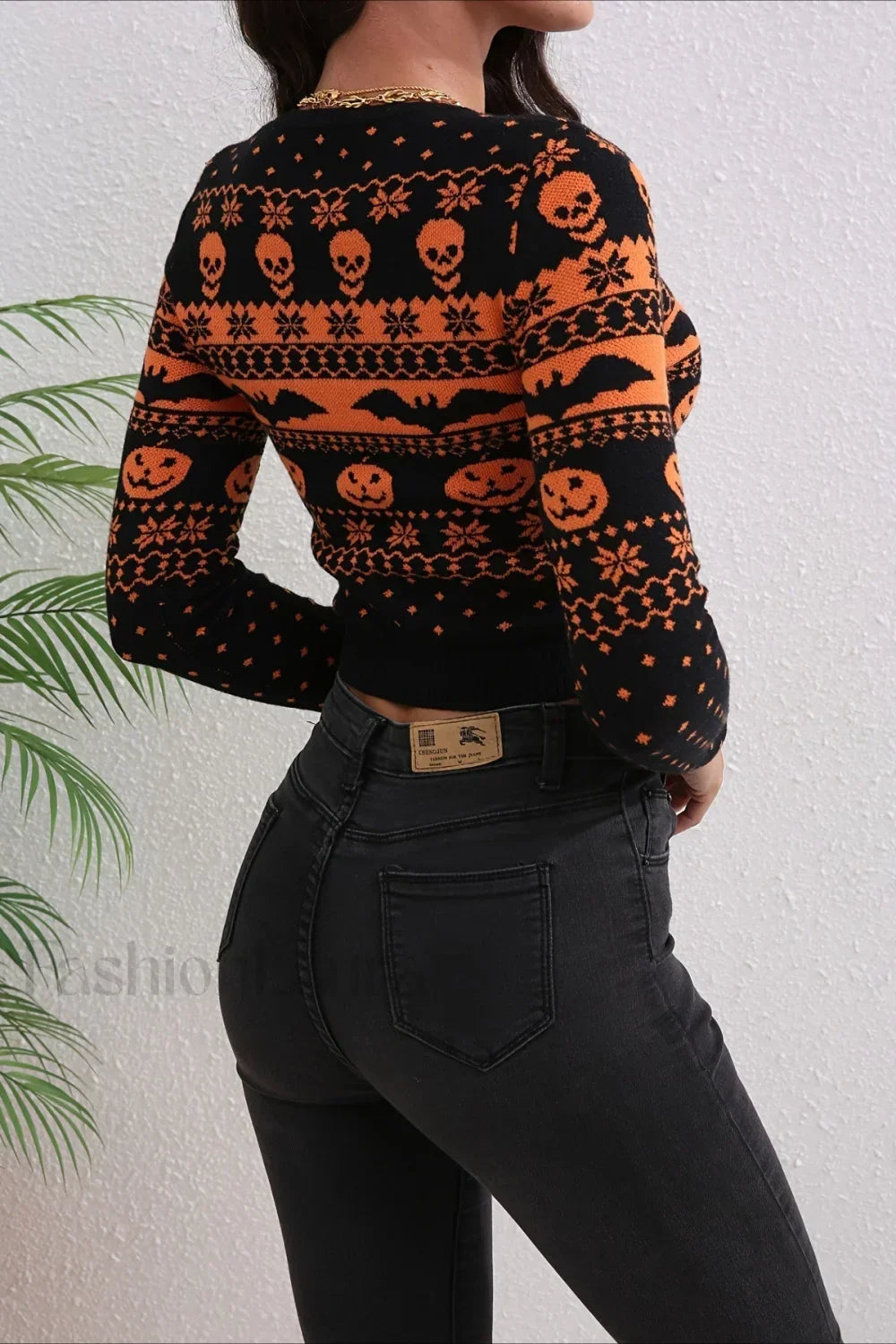 Halloween Jacquard Colorblock Sweater