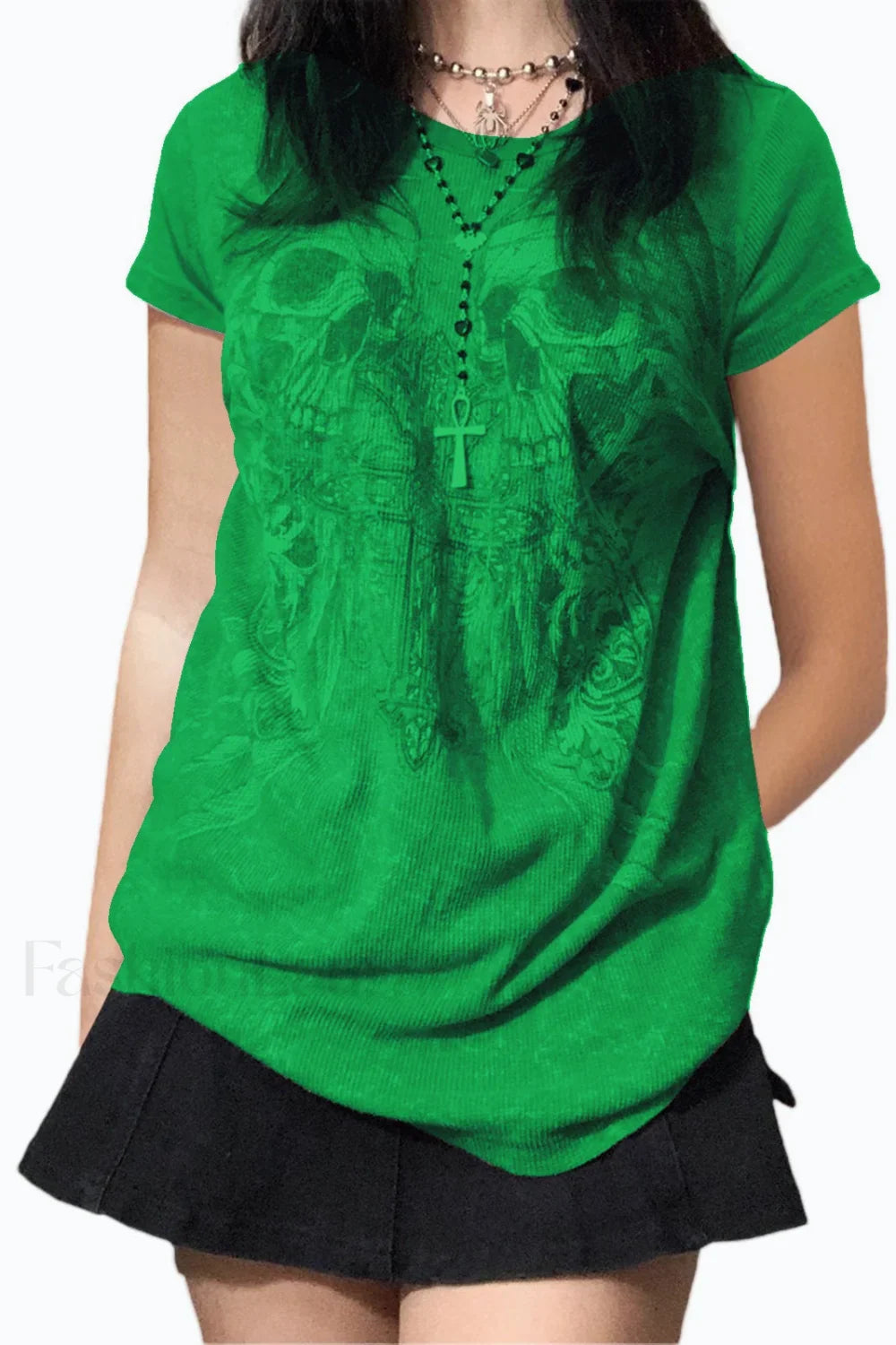 Halloween Skull Print T-Shirt Green / S