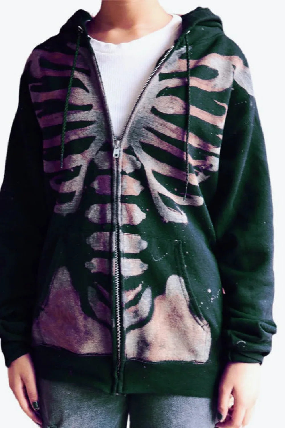 Halloween Skull Print Zip Up Hoodie