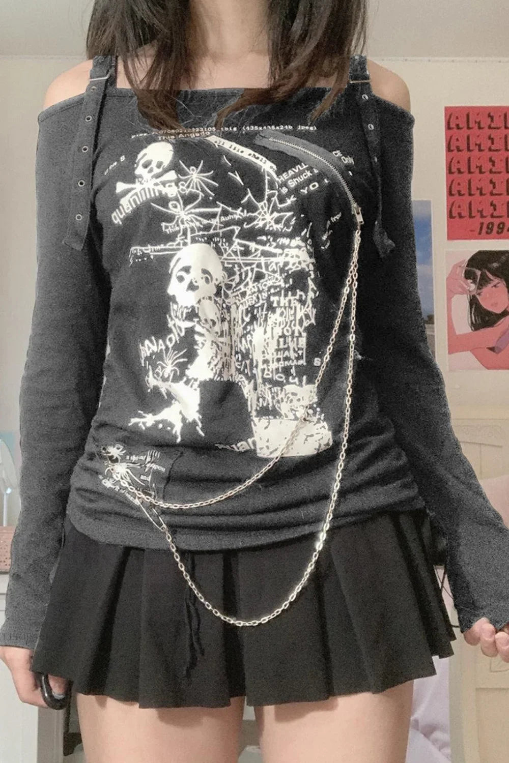 Halloween Skull Spider T-Shirt Grey / S