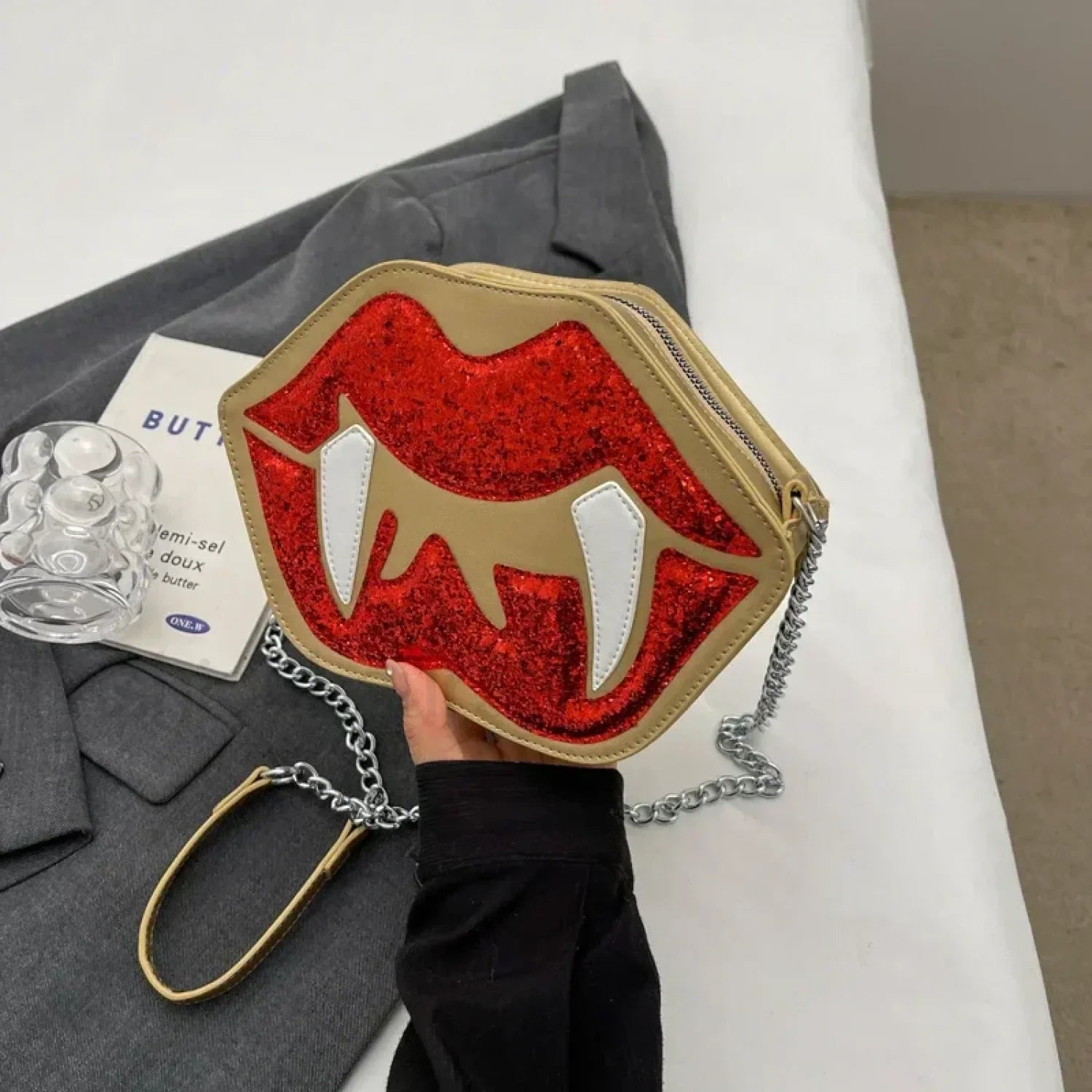 Halloween Sling Red Mouth Party Spooky Festa Bag Gold / (20cm