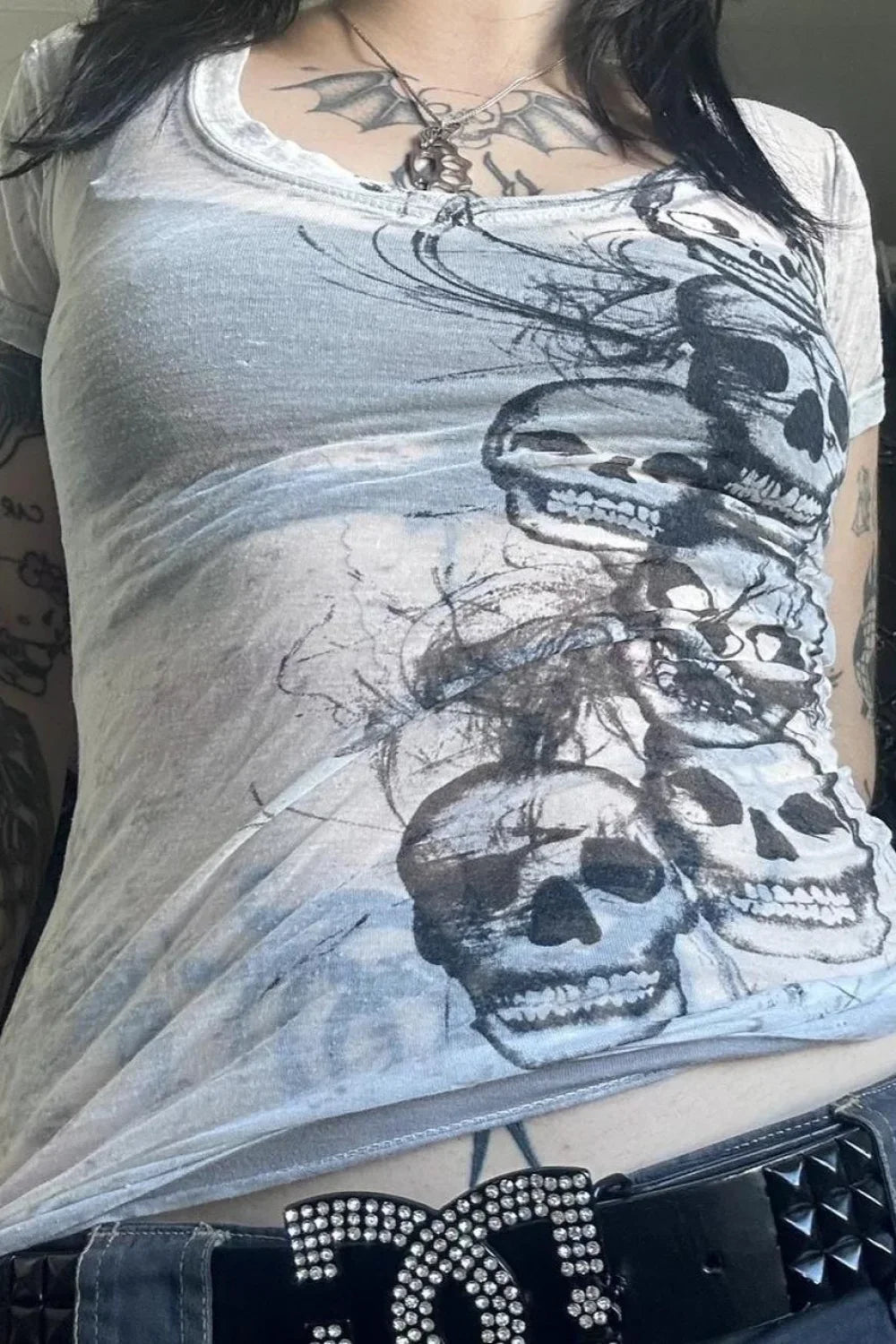 Halloween Y2K Sheer T-Shirt White / S