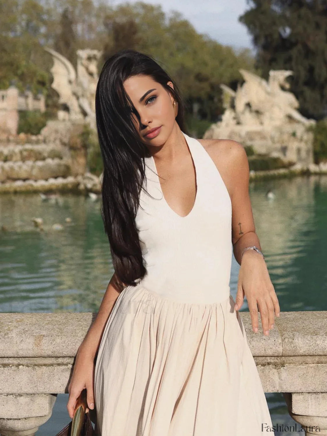 Halter Backless Pockets Dress