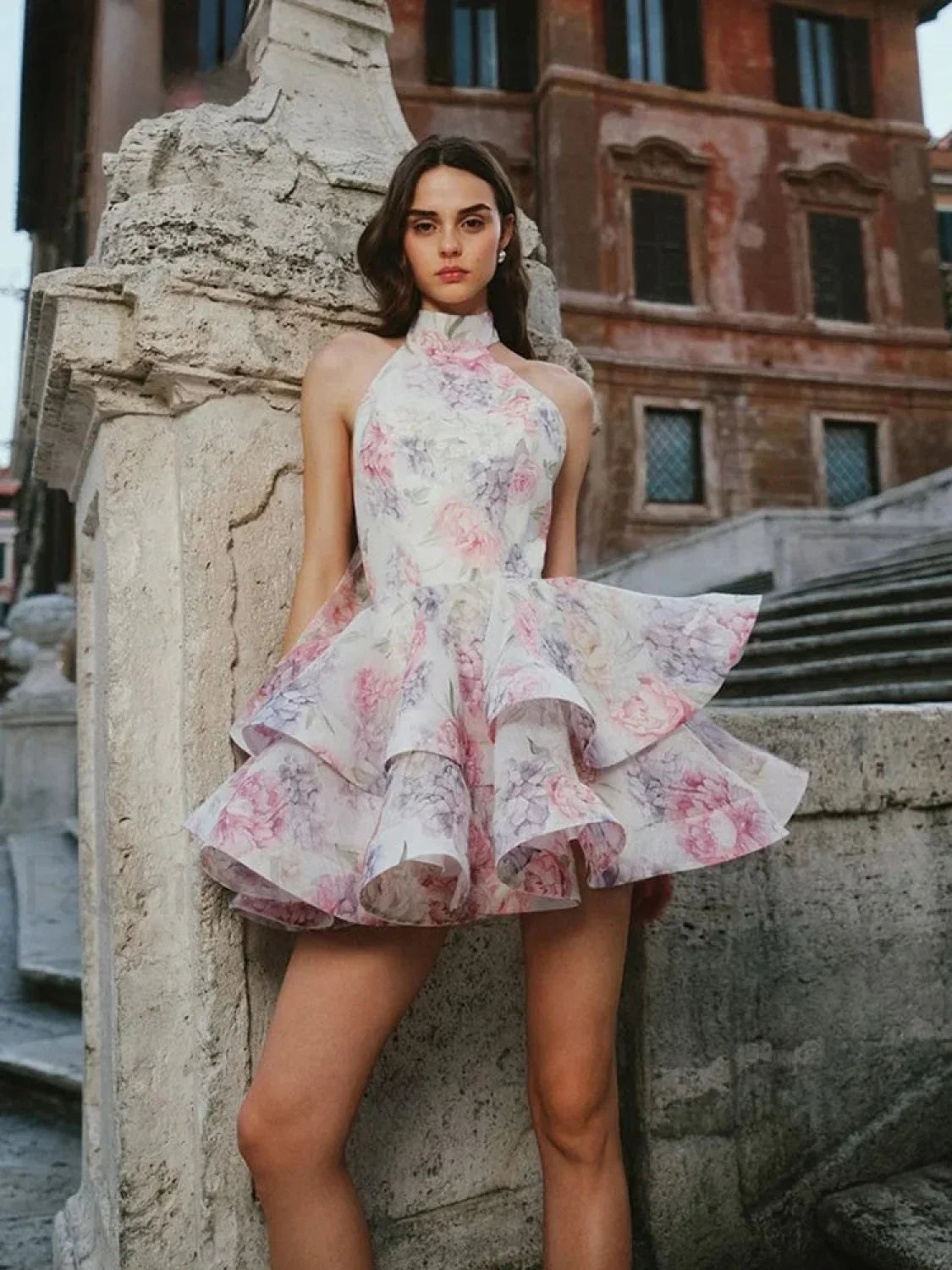 Halter Backless Ruffle Mini Dress