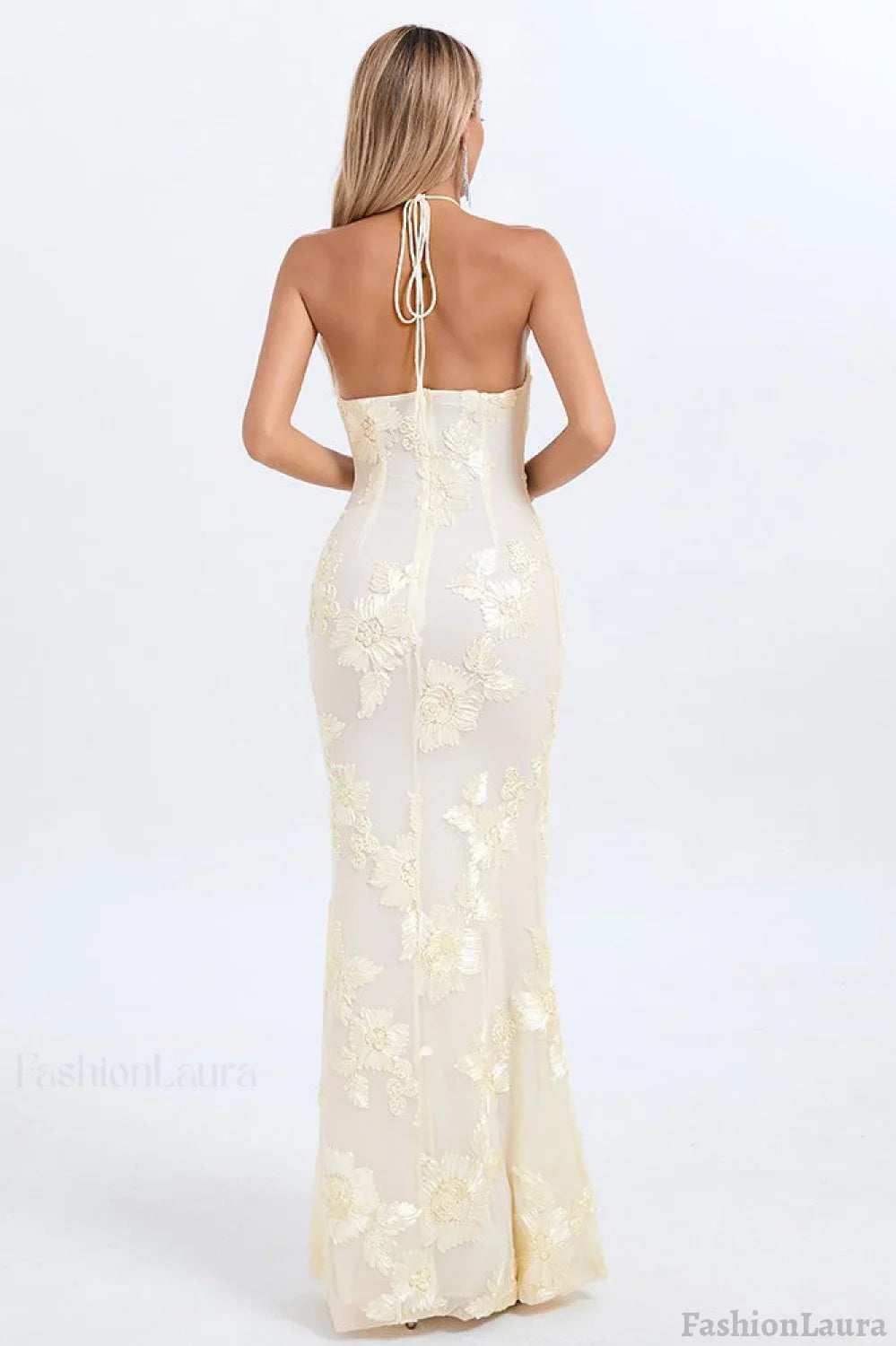 Halter Floral Foil Print Maxi Dress