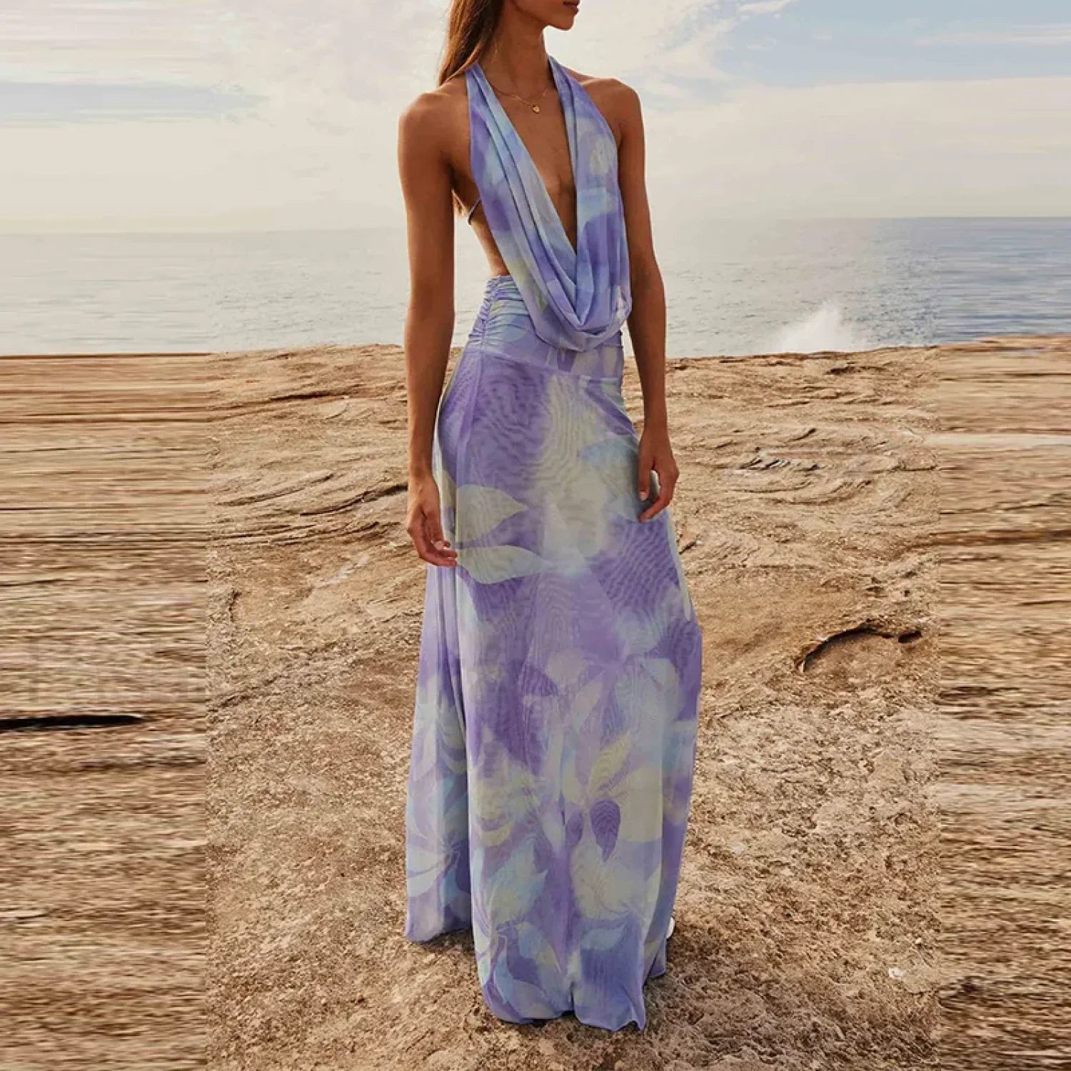 Halter High-Waist Floral Dress