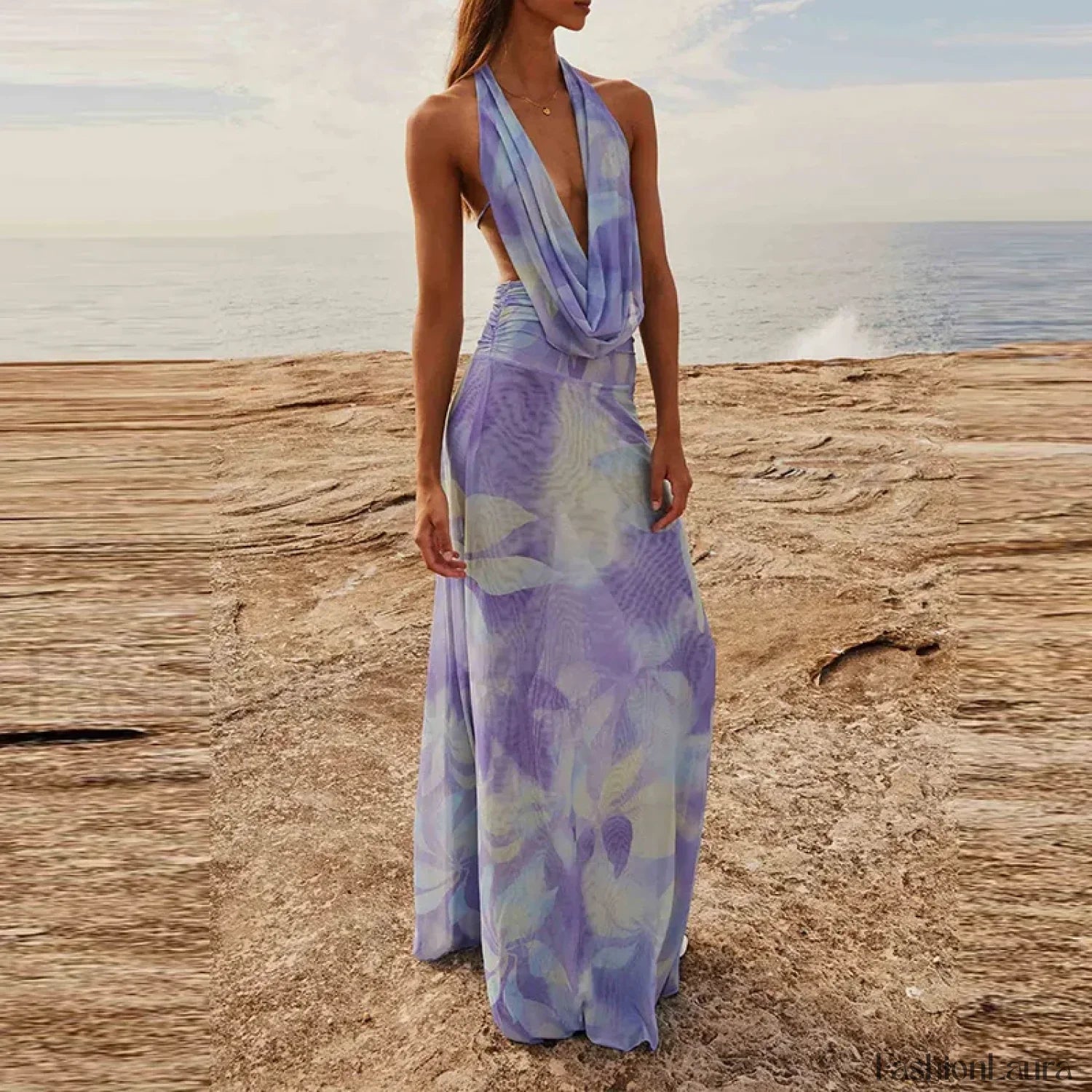 Halter High-Waist Floral Dress