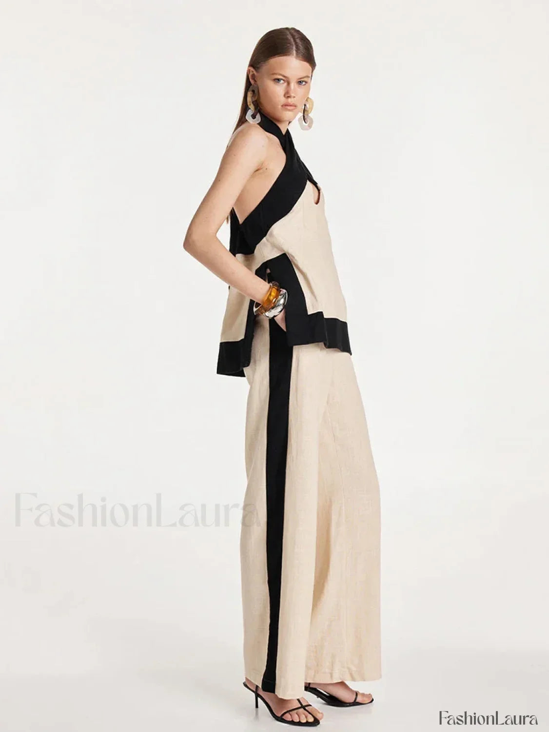 Halter Sleeveless Pajama Pants Two Piece Set