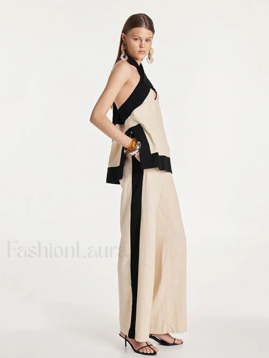 Halter Sleeveless Pajama Pants Two Piece Set