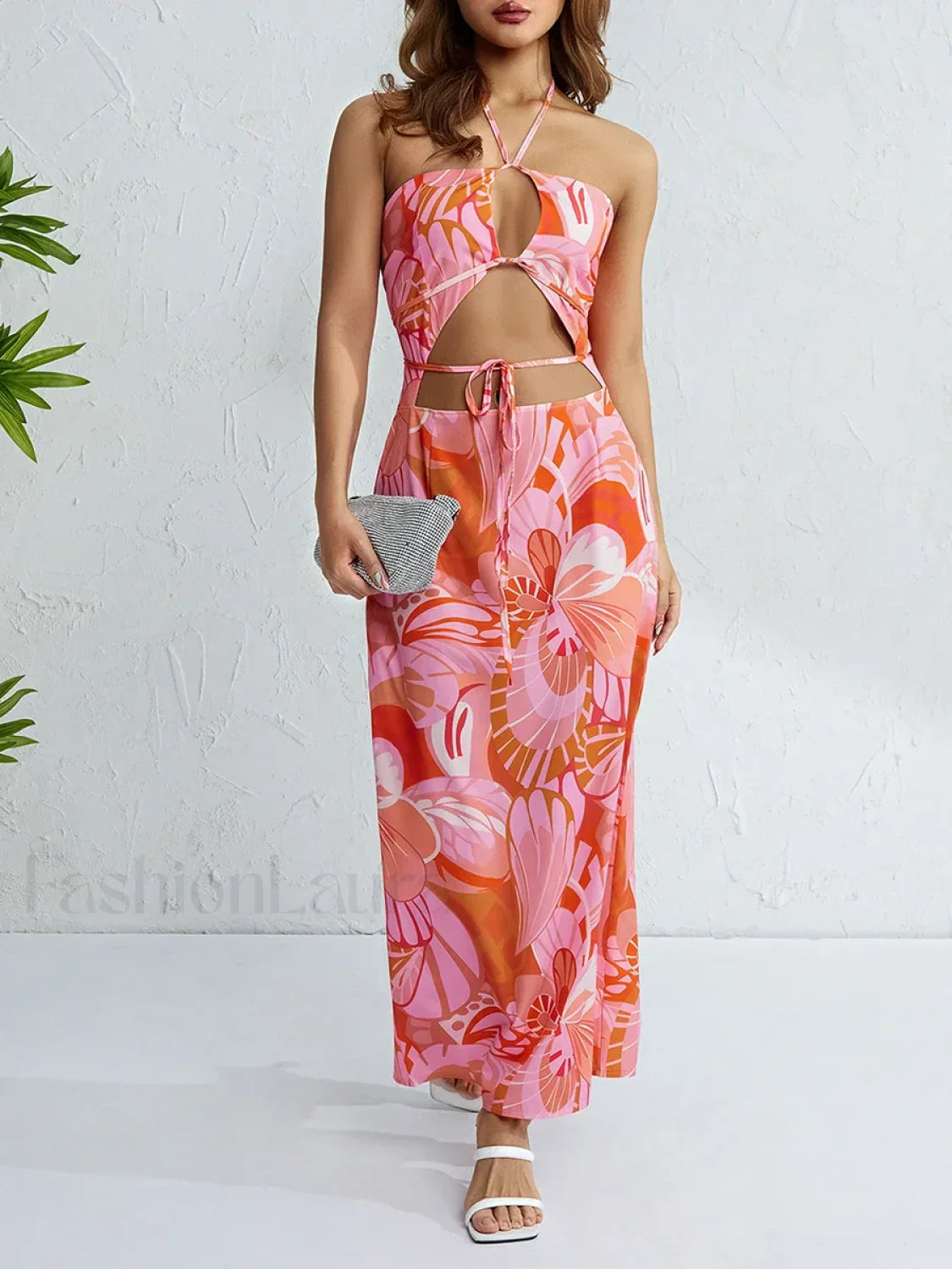 Halterneck Floral Slit Maxi Dress