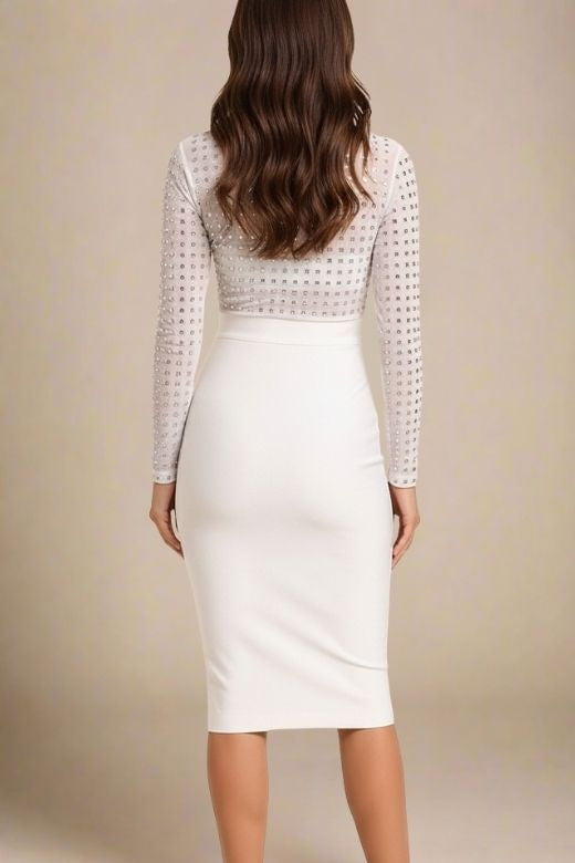 Hazel Long Sleeve Bodycon Dress - White Pearl