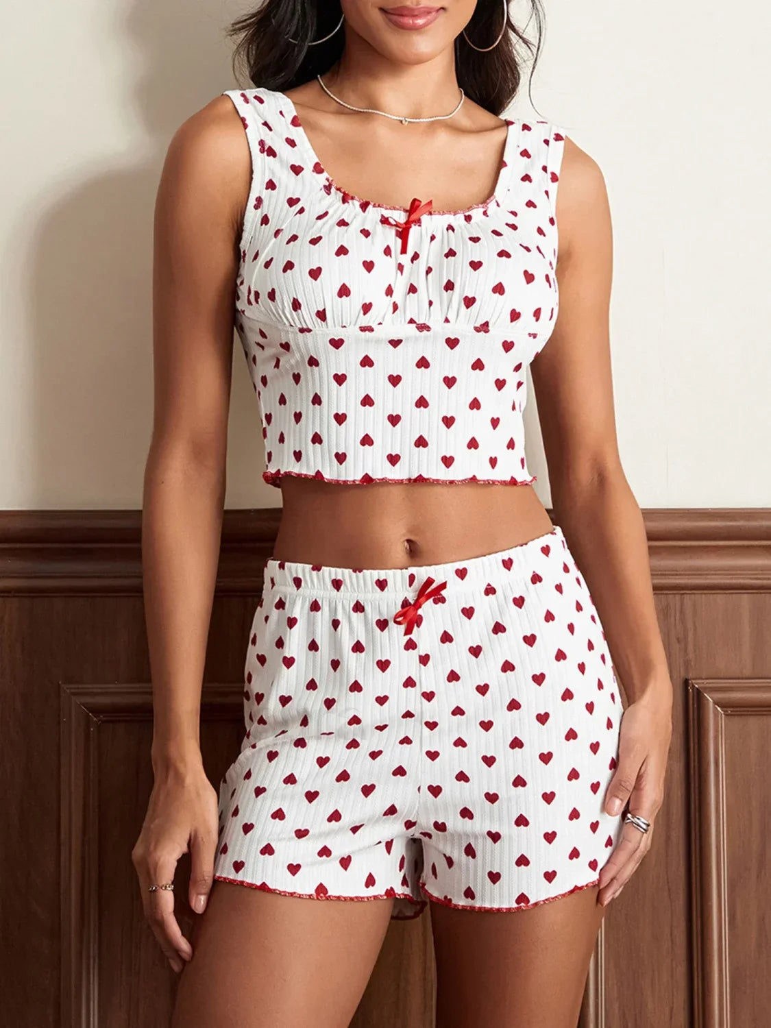 Heart Bow Cami Shorts Two Piece Set MULTI / S