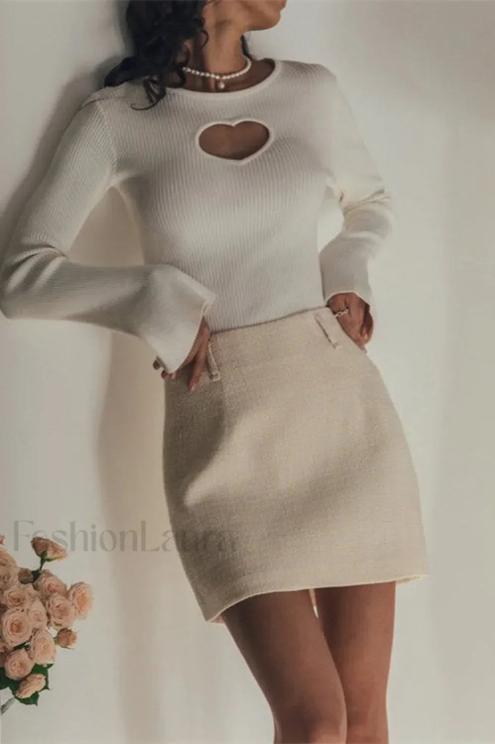 Heart Cutout Slim Fit Knit Sweater