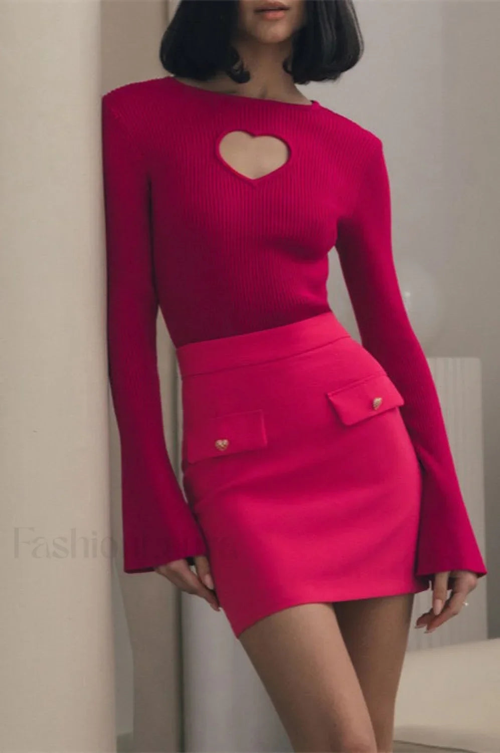 Heart Cutout Slim Fit Knit Sweater