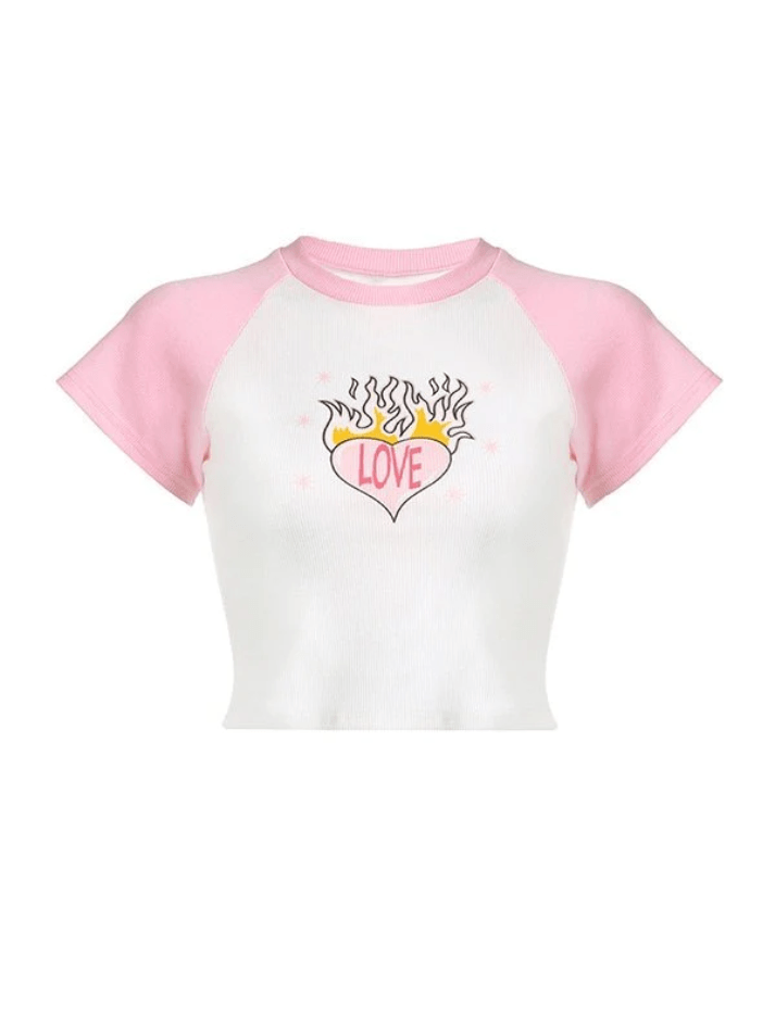 Flaming Heart Graphic Raglan Short Sleeve Ribbed Crop Top 4