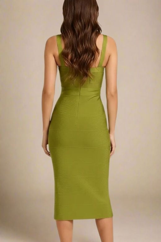Heidi Bandage Midi Dress - Olive Green
