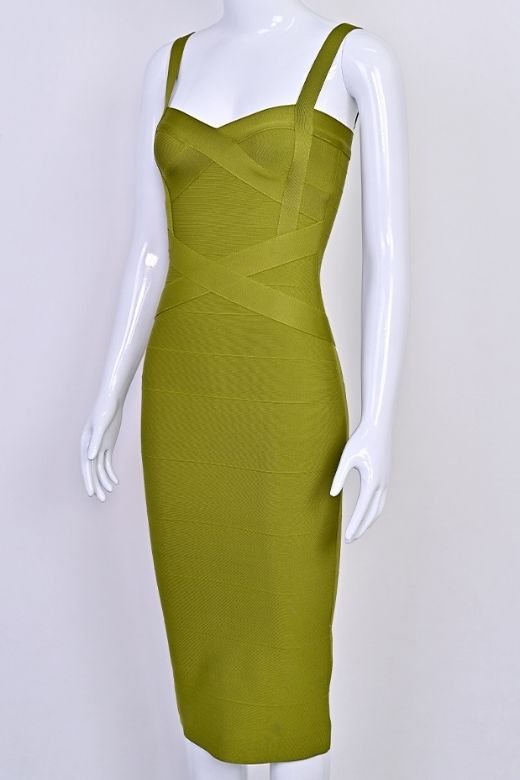 Heidi Bandage Midi Dress - Olive Green