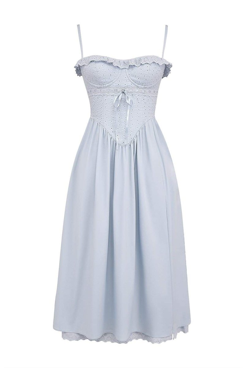 Lace Spaghetti Strap Corset High Split A-Line Midi Dress