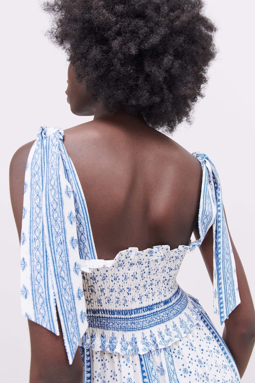 Chic Wanda Printed Midi Dress with Gathered Straps Everyday Luxe Edit
