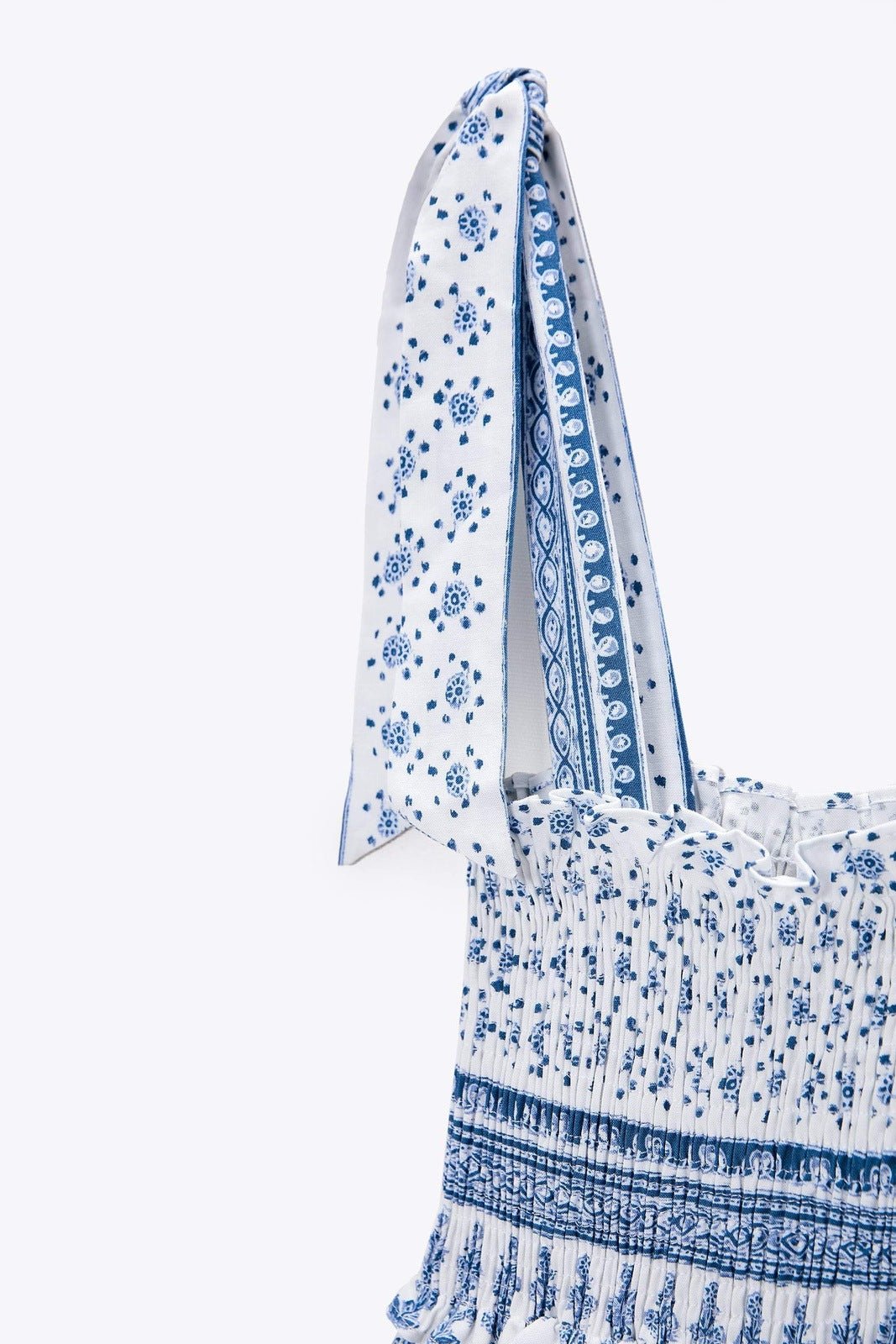 Chic Wanda Printed Midi Dress with Gathered Straps Everyday Luxe Edit