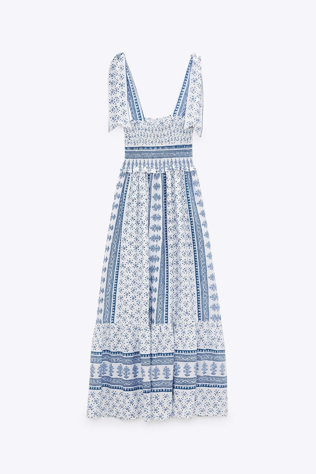 Chic Wanda Printed Midi Dress with Gathered Straps Everyday Luxe Edit