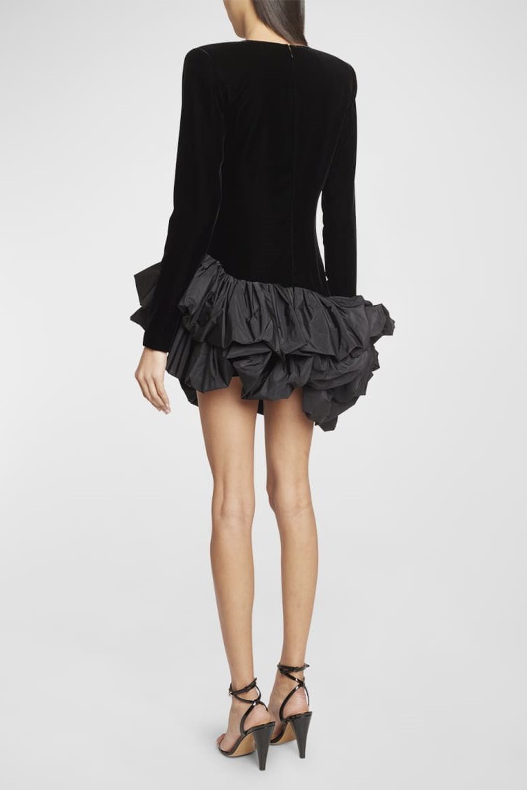 Hermosa Ruffle Asymmetric Hem Mini Velvet Dress - View 6