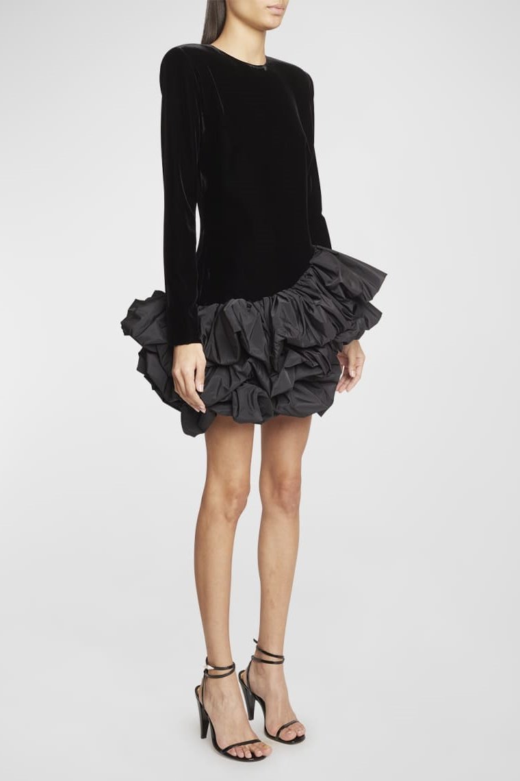 Hermosa Ruffle Asymmetric Hem Mini Velvet Dress - View 5