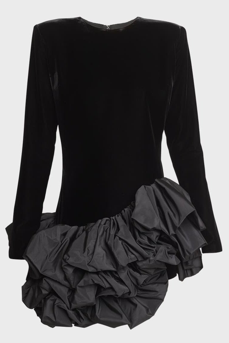 Hermosa Ruffle Asymmetric Hem Mini Velvet Dress - View 7
