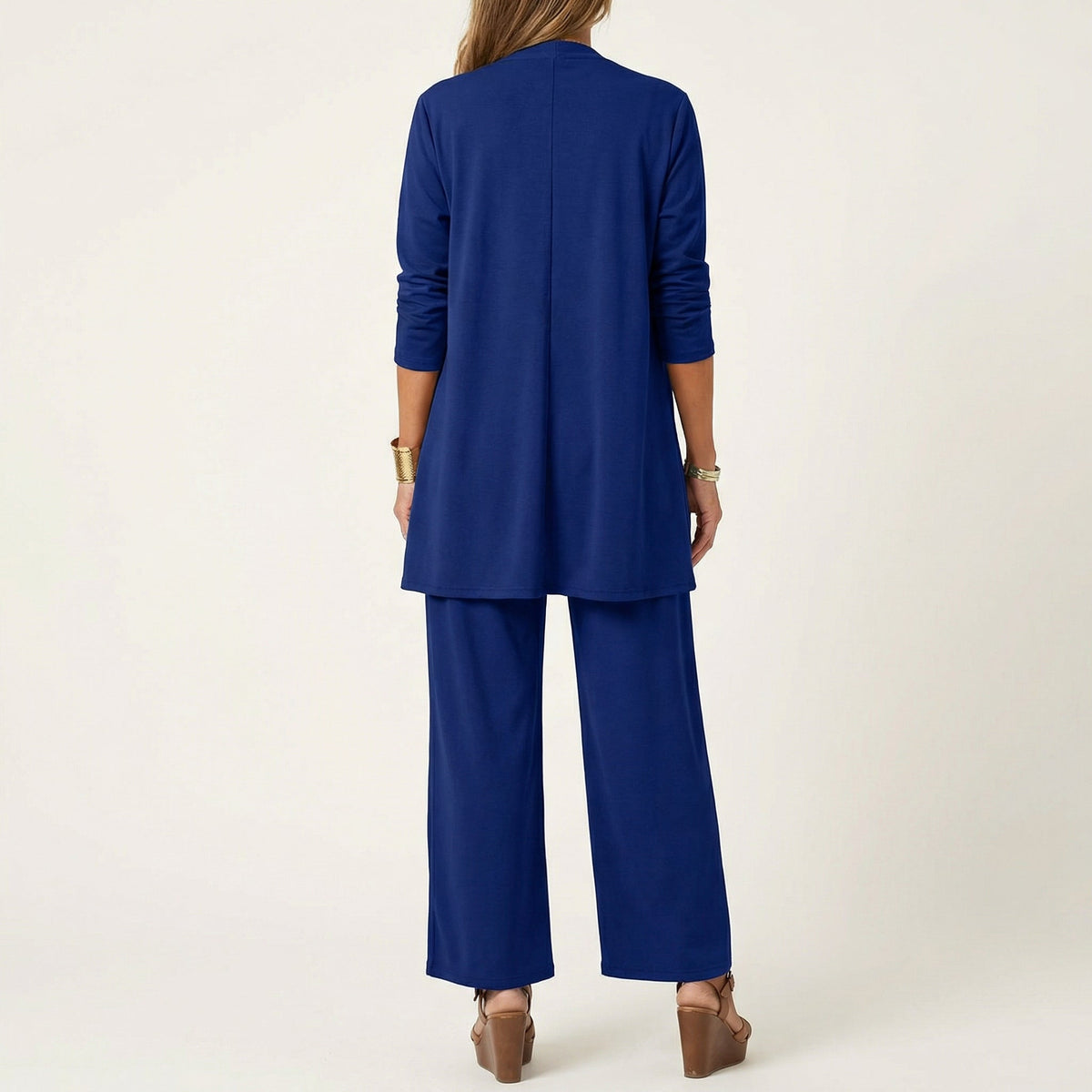Open Front Cardigan Top and Wide Leg Pants Three Piece Set