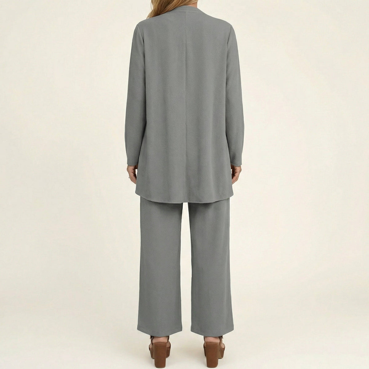 Open Front Cardigan Top and Wide Leg Pants Three Piece Set
