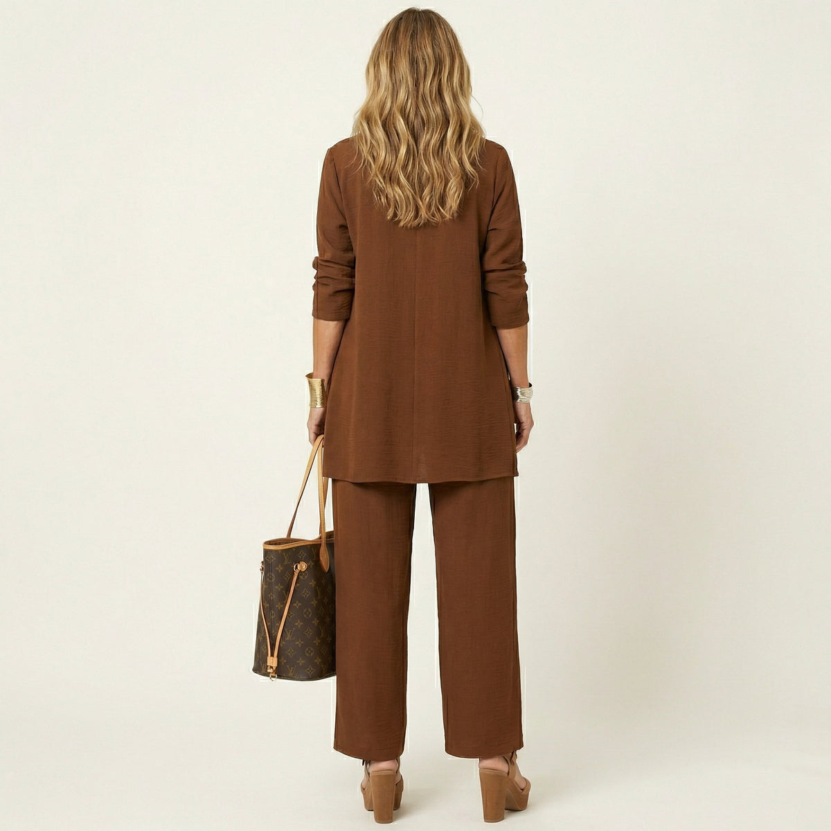 Open Front Cardigan Top and Wide Leg Pants Three Piece Set