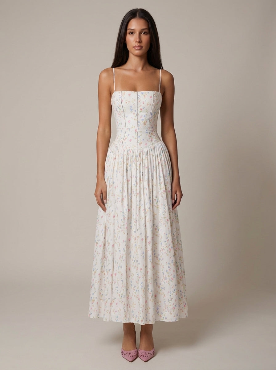 Floral Spaghetti Strap Corset Maxi Dress