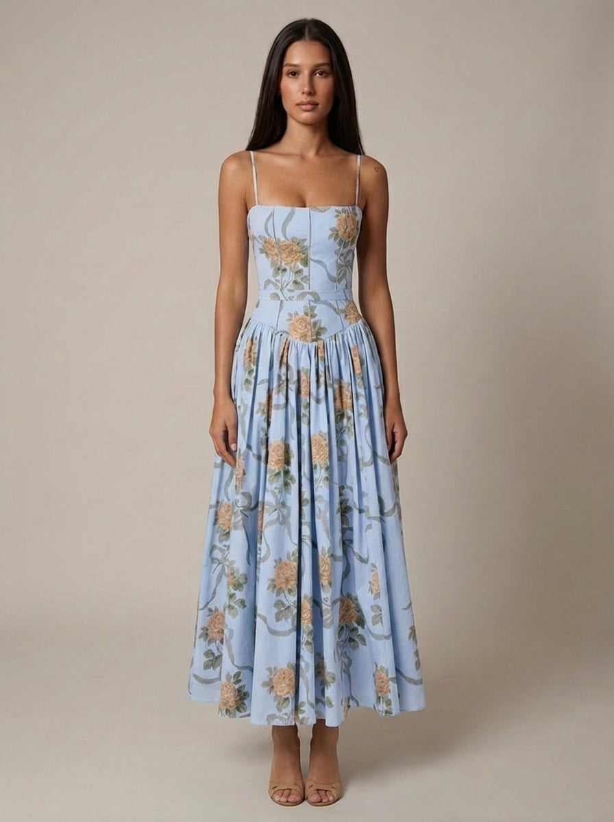 Floral Spaghetti Strap Corset Maxi Dress 4
