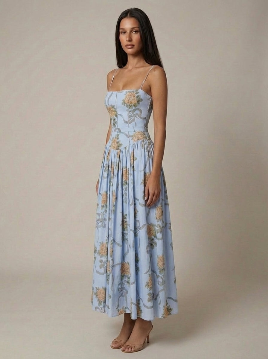 Floral Spaghetti Strap Corset Maxi Dress 5