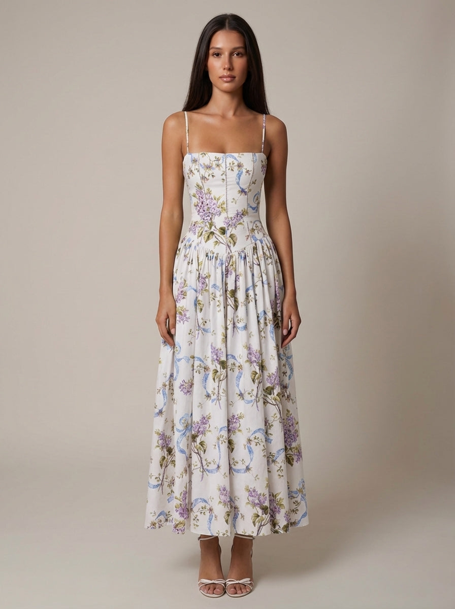 Floral Spaghetti Strap Corset Maxi Dress 10