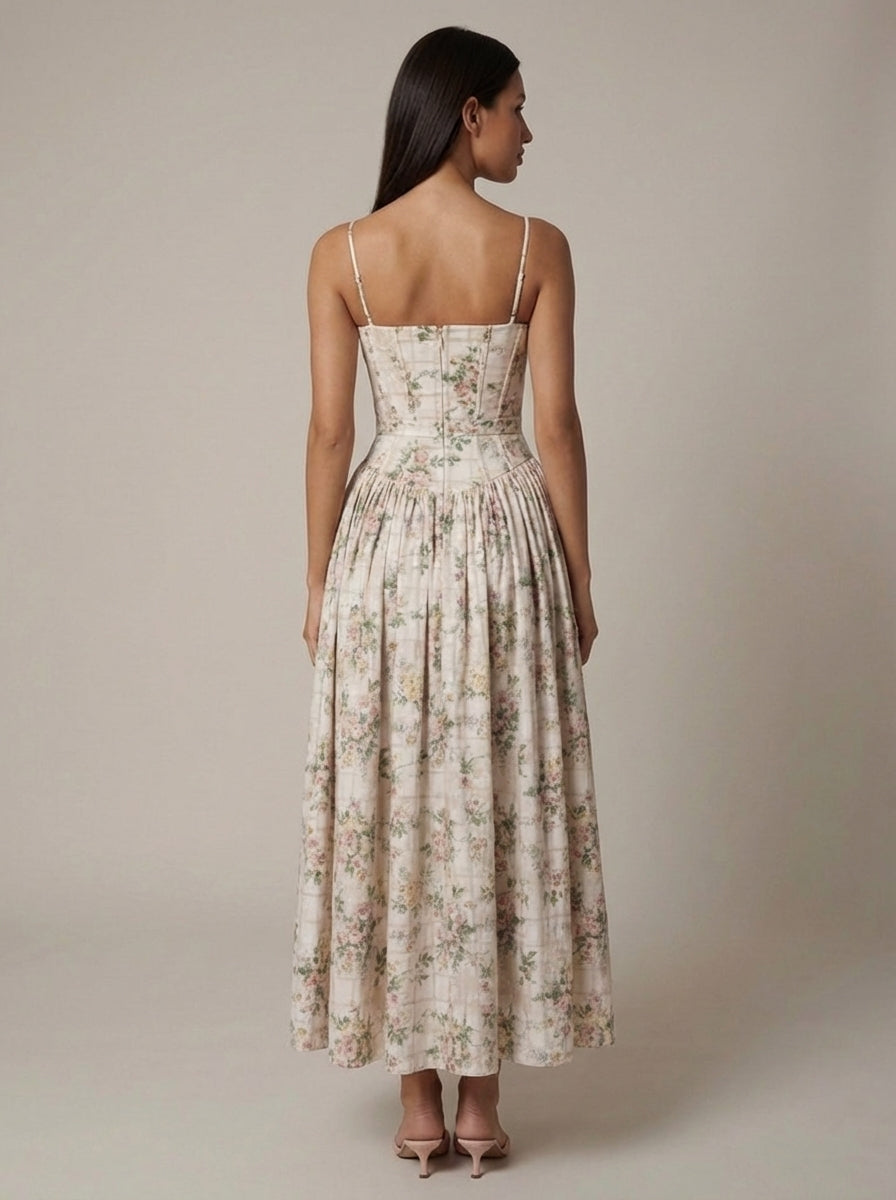 Floral Spaghetti Strap Corset Maxi Dress 9