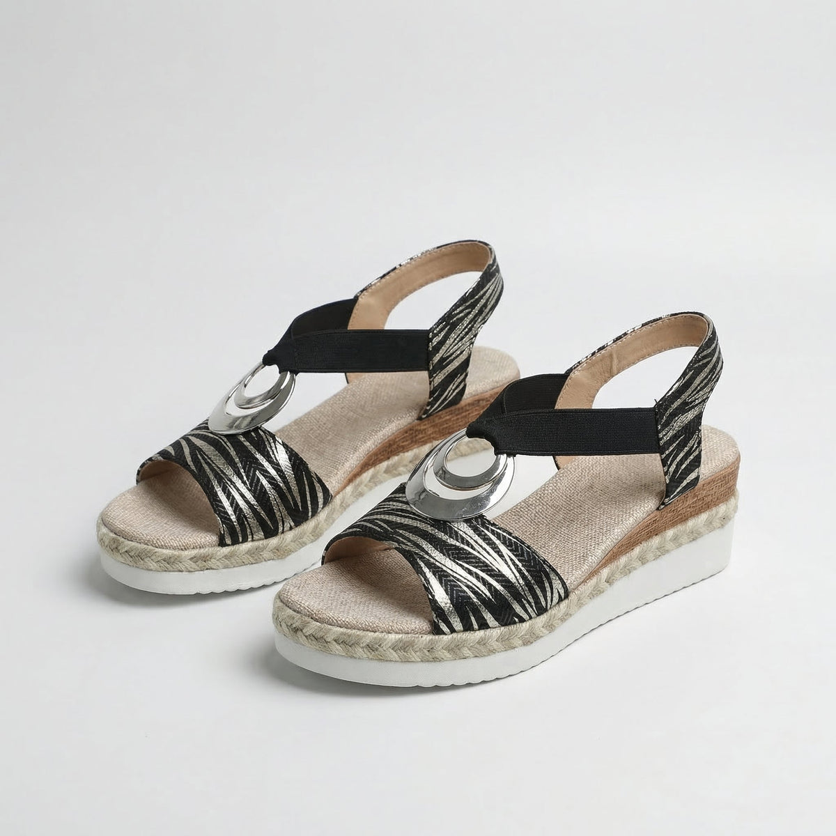 Animal Print Open Toe Slingback Espadrille Wedge Sandals