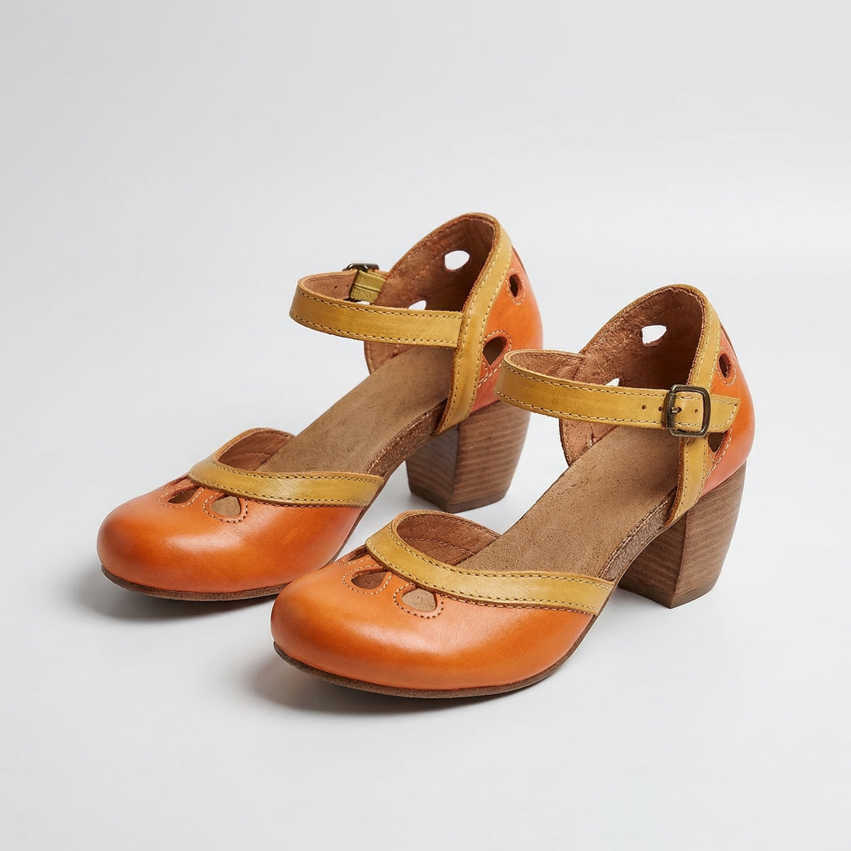 Round Toe Ankle Strap Block Heel Mary Jane Pumps