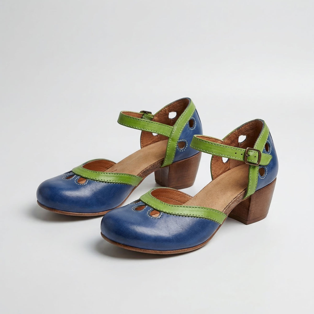 Round Toe Ankle Strap Block Heel Mary Jane Pumps