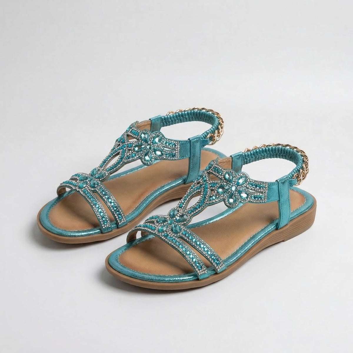 Open Toe Rhinestone Embellished Flat Sandals