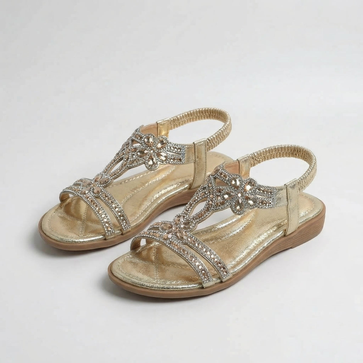 Open Toe Rhinestone Embellished Flat Sandals