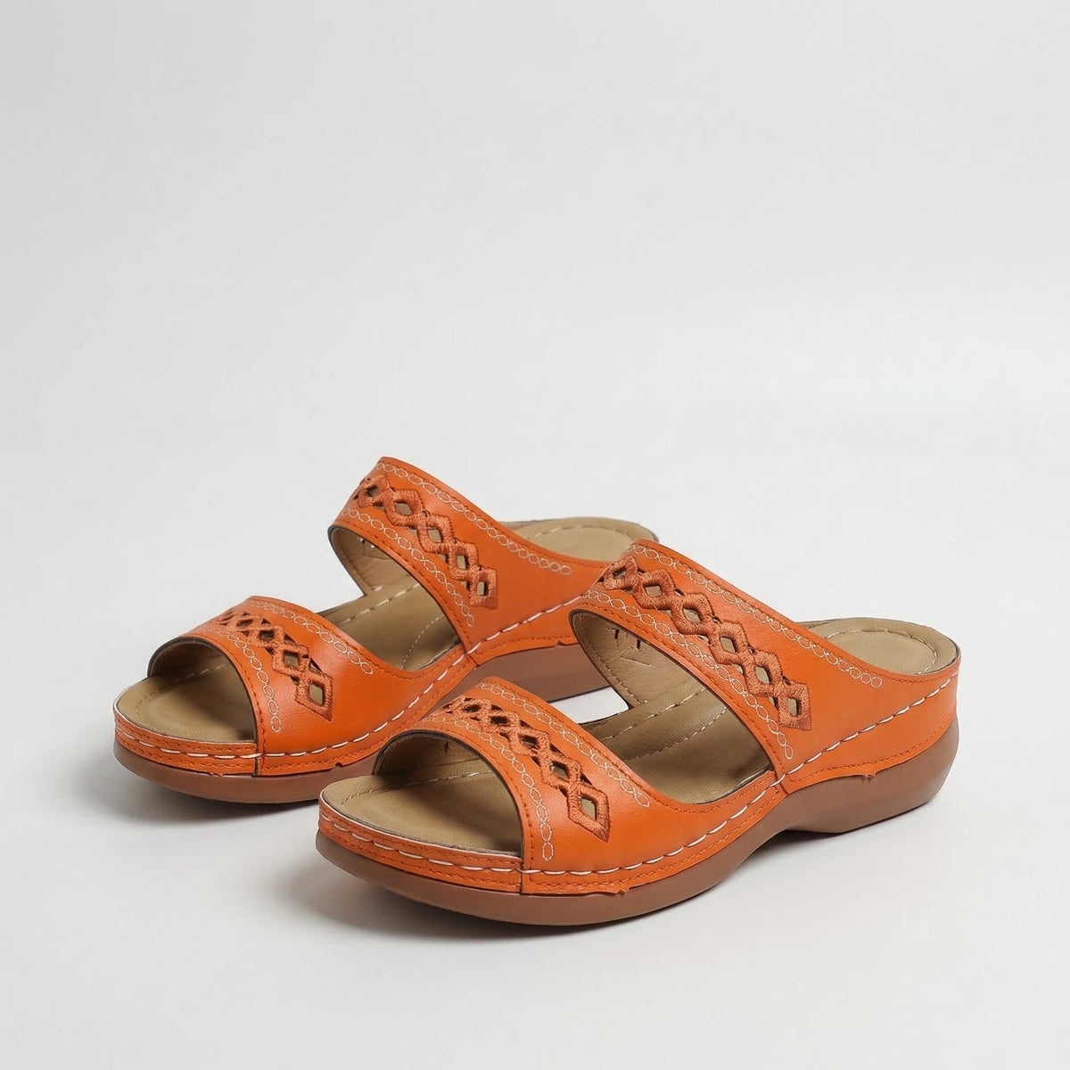 Peep Toe Cutout Double Band Wedge Slide Sandals