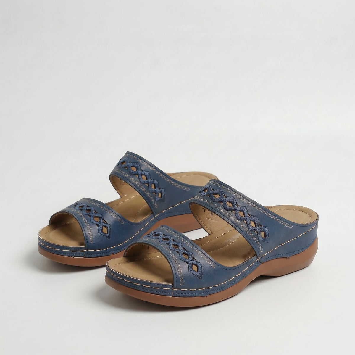 Peep Toe Cutout Double Band Wedge Slide Sandals